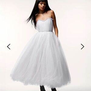 Elegant White Strapless Tulle Dress by Betsey Johnson